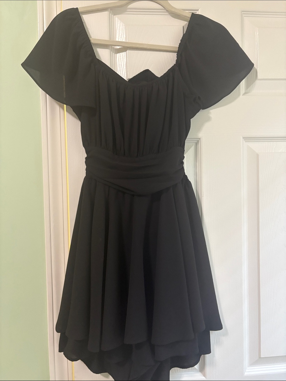 Black Flutter Sleeve Chiffon Backless Romper Dress